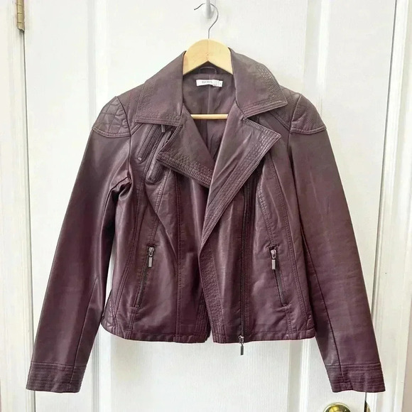 Ricki’s Faux Leather Jacket Moto Biker Vegan Burgundy Oxblood Plum Maroon Size 4 - Picture 3 of 15